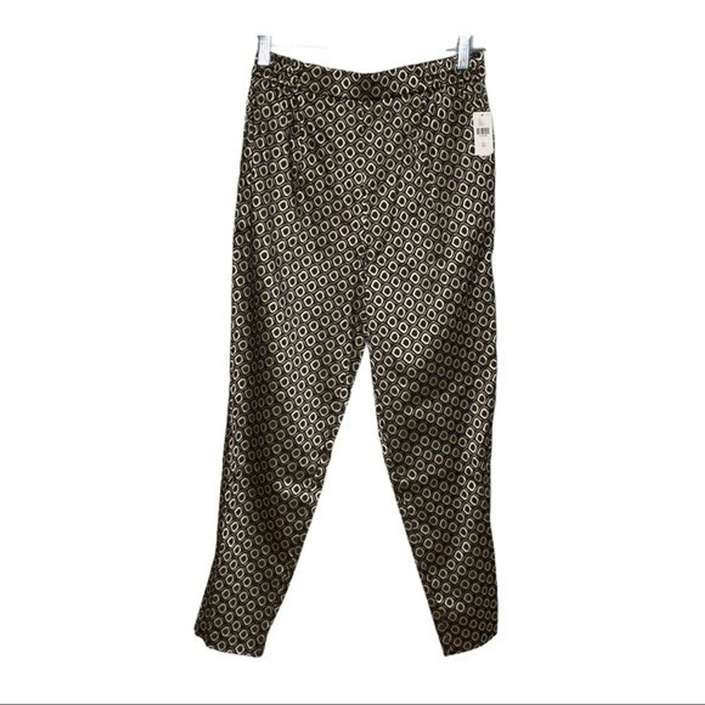 Anthropologie Pants Women XS Gold Black Geometric Larkin Jacquard Classic Preppy